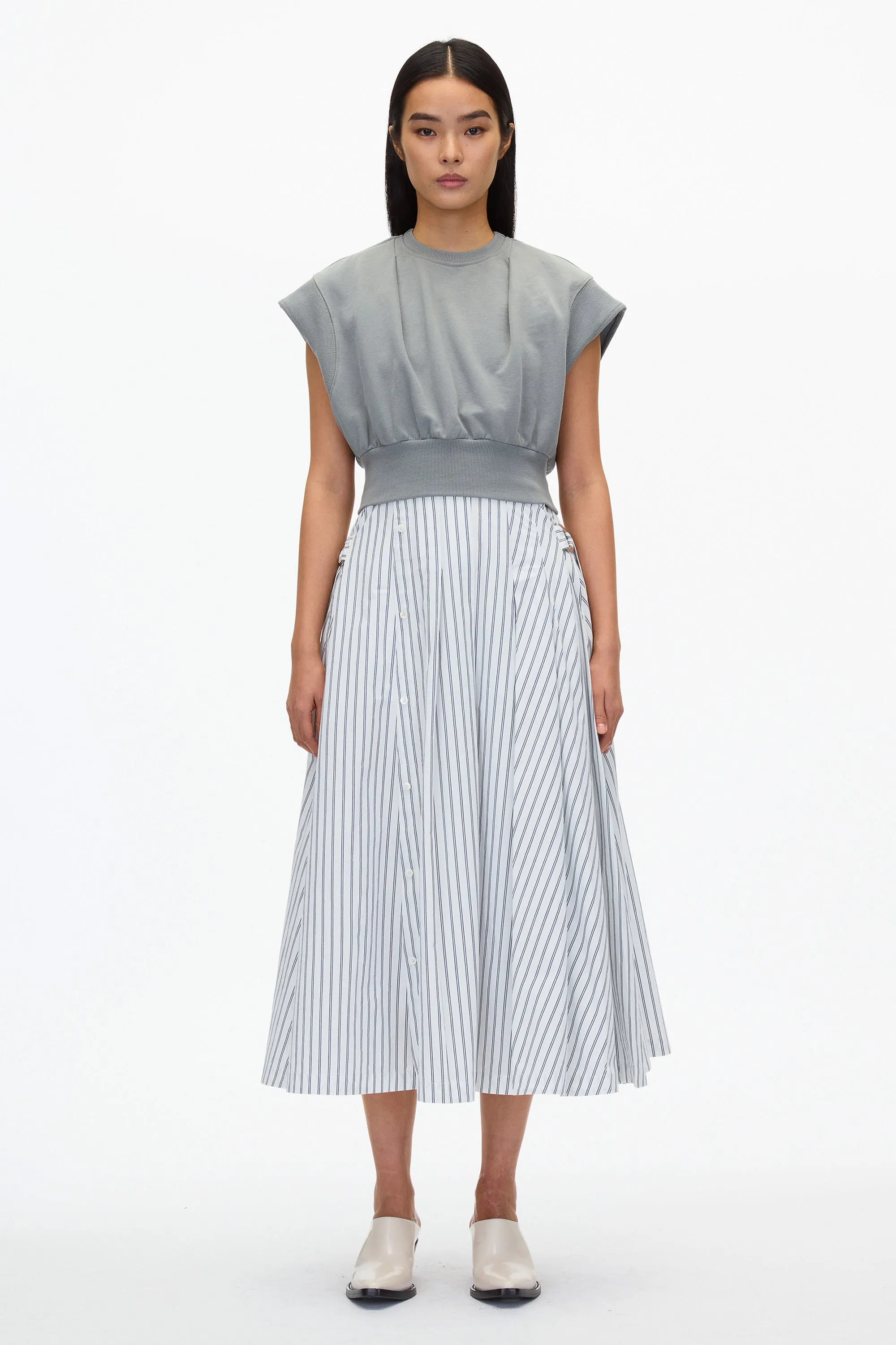 Safe Off White Sweatshirt Combo Dress with Pleated Skirt