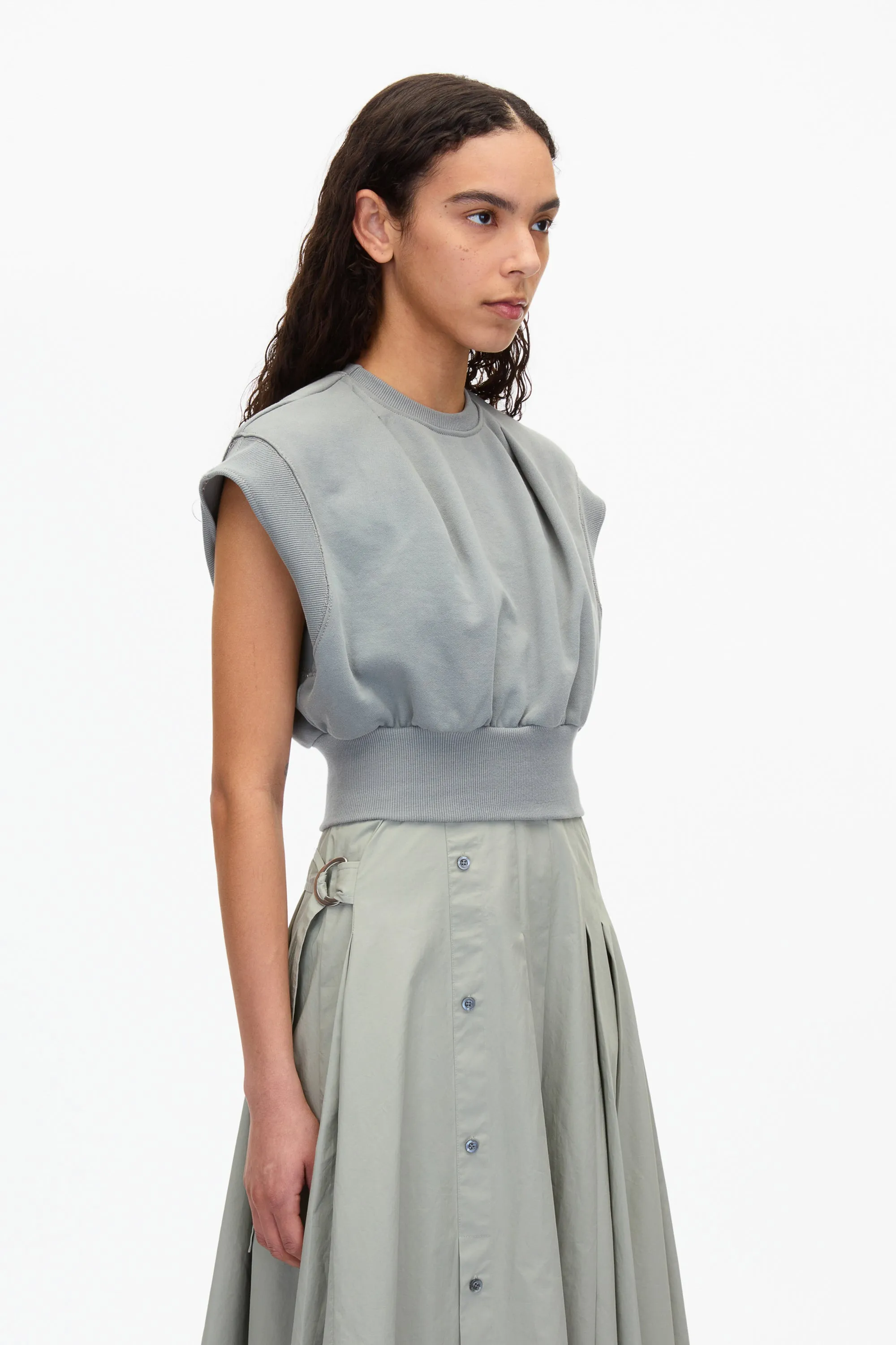 Safe Off White Sweatshirt Combo Dress with Pleated Skirt