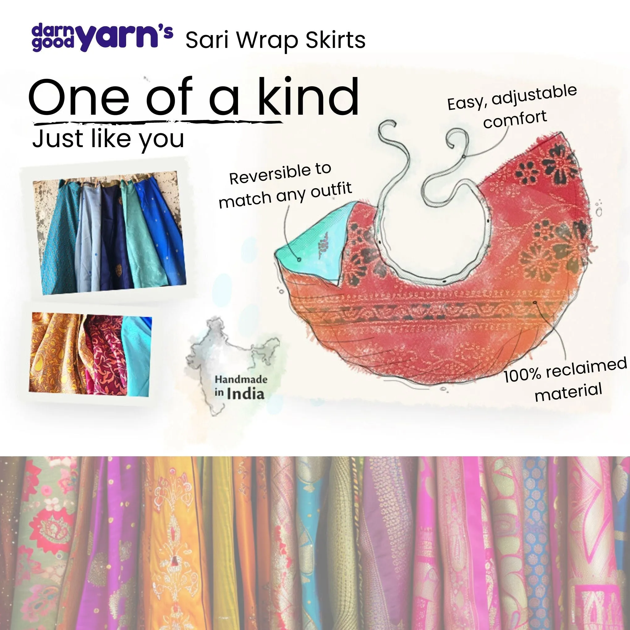 Seconds and Surplus Knee-Length-Mini Sari Wrap Skirts