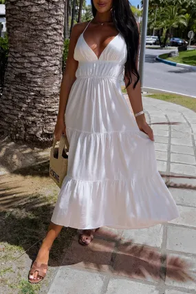 Sexy Simplicity Solid Backless V Neck Sling Dresses
