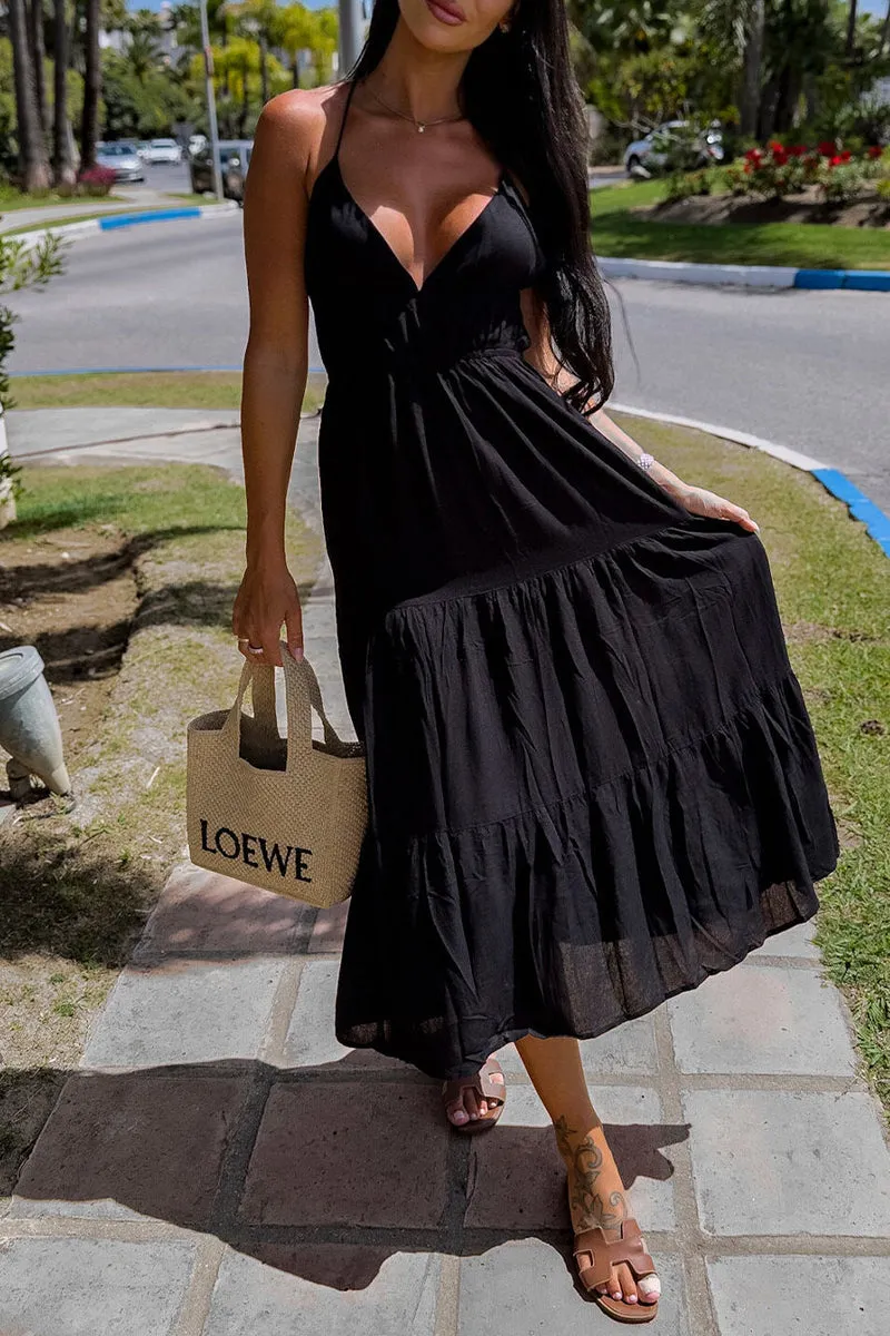 Sexy Simplicity Solid Backless V Neck Sling Dresses