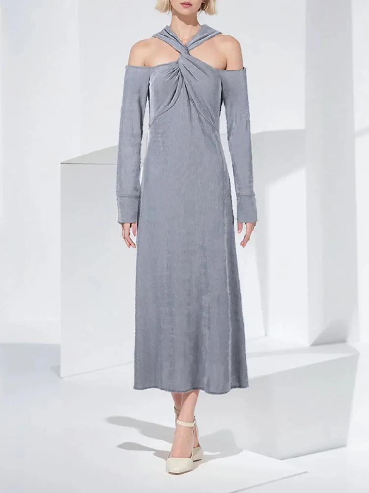 Shanice Solid Cutout Shoulder Midi Dress