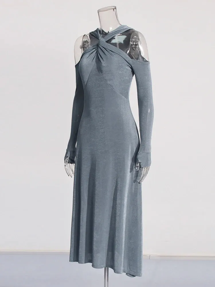 Shanice Solid Cutout Shoulder Midi Dress