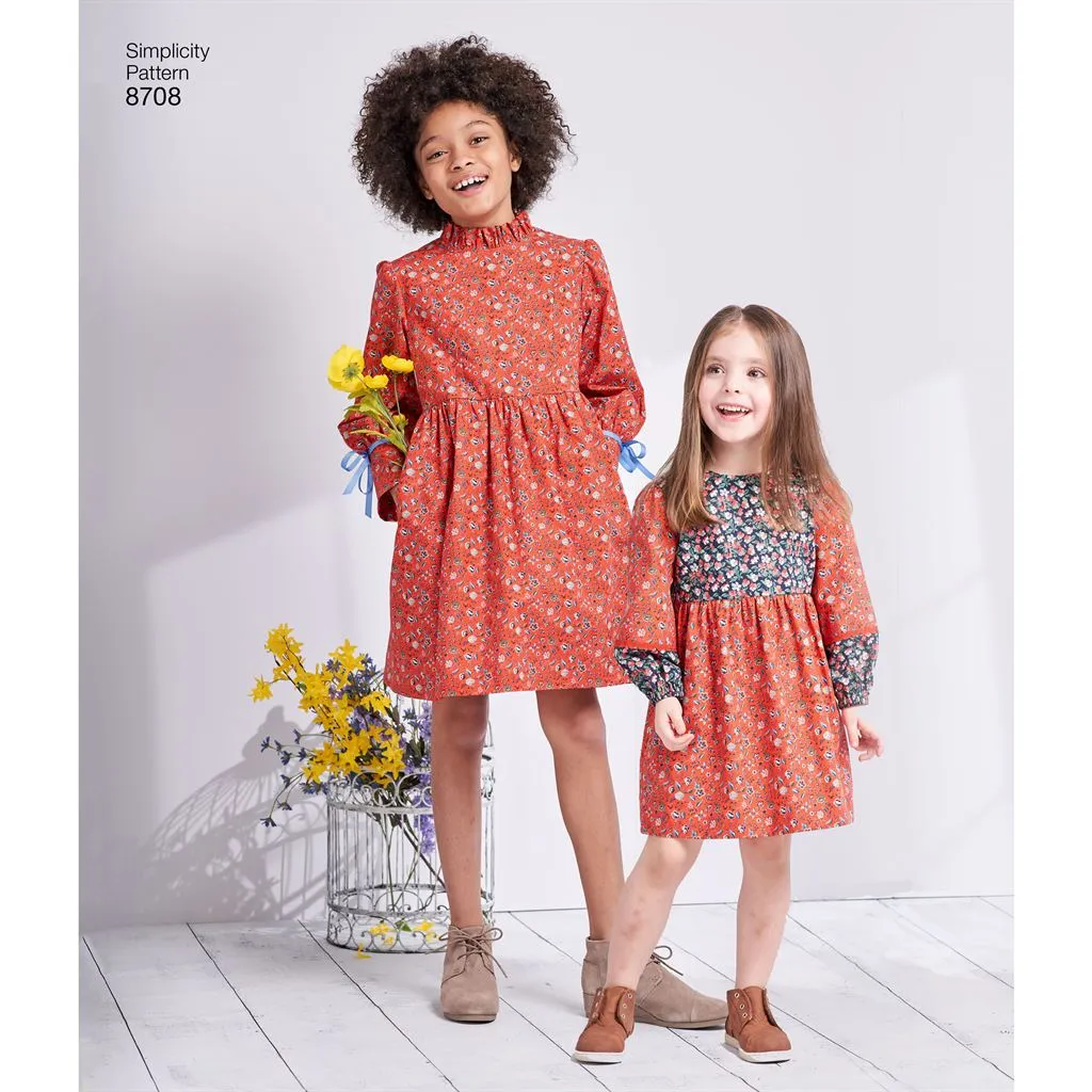 Simplicity Pattern 8708 Child's and Girls' Dress with Sleeve Variations