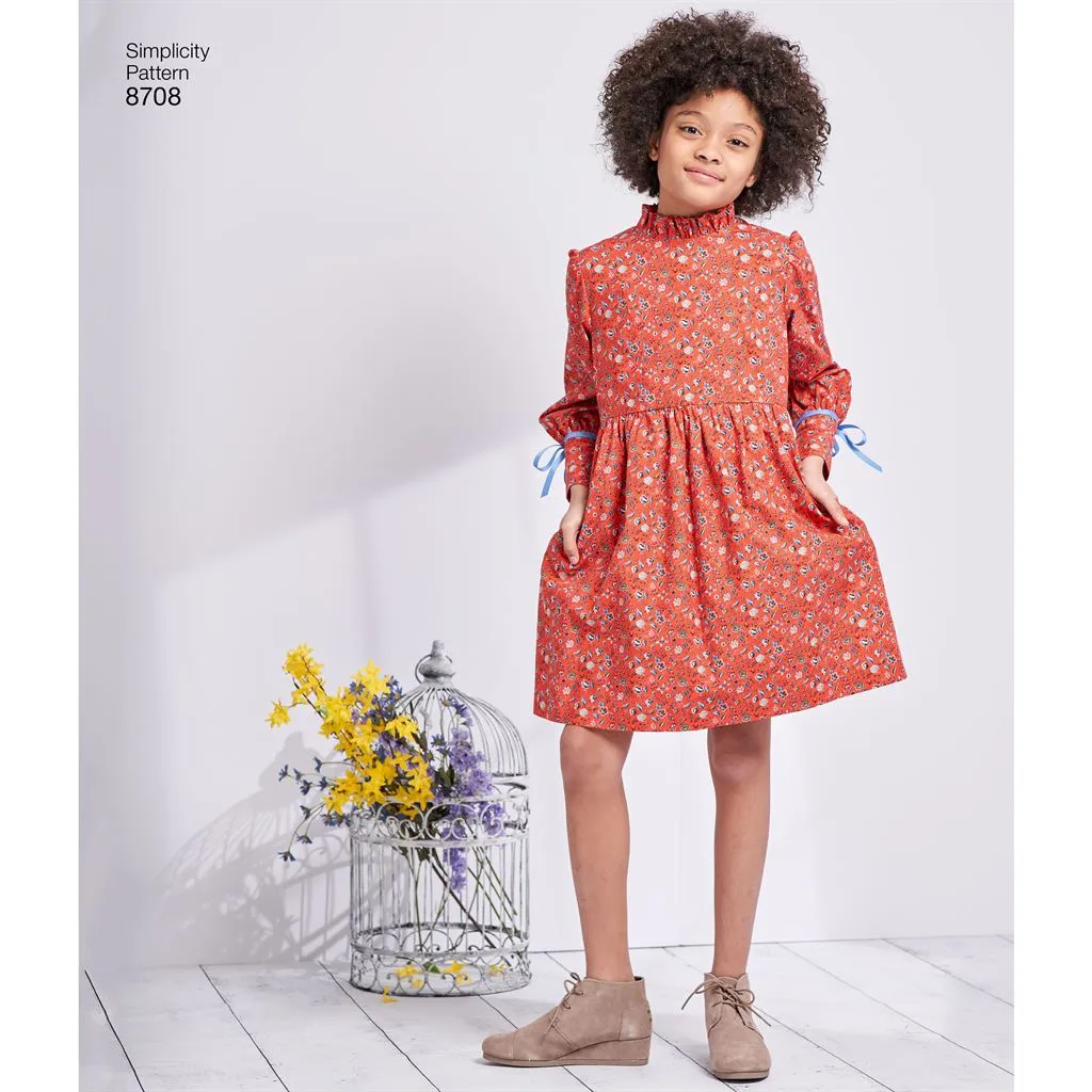 Simplicity Pattern 8708 Child's and Girls' Dress with Sleeve Variations