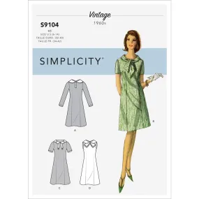 Simplicity Sewing Pattern S9104 Misses' Vintage Dresses With Sleeve & Neckline Variation