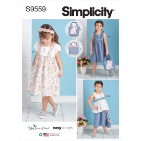 Simplicity Sewing Pattern S9559 Children's Dress, Top, Pants, Purses and Headband