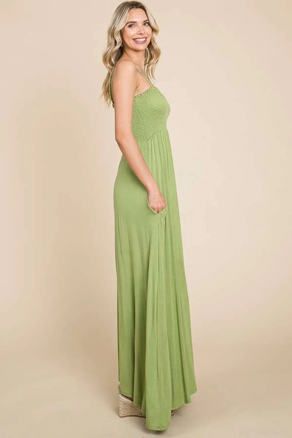 Smocked Cami Maxi Dress with Pockets