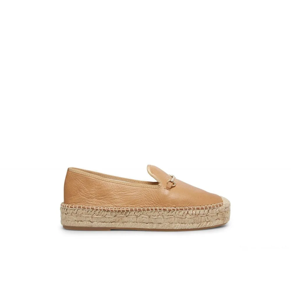 Steve Madden Women's Ellaine Leather Loafer Flatform Espadrilles NATURAL LEATHER