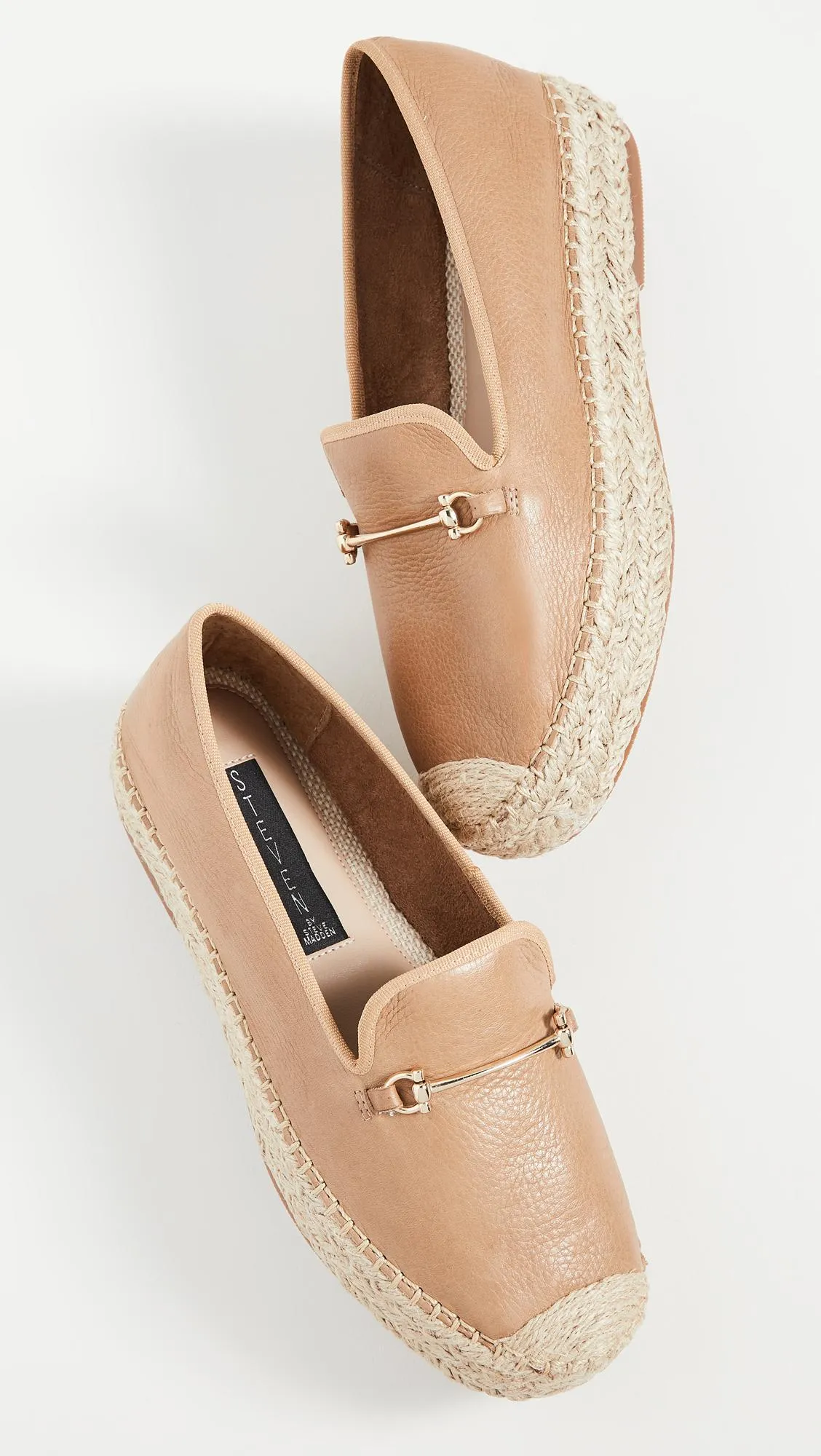 Steve Madden Women's Ellaine Leather Loafer Flatform Espadrilles NATURAL LEATHER
