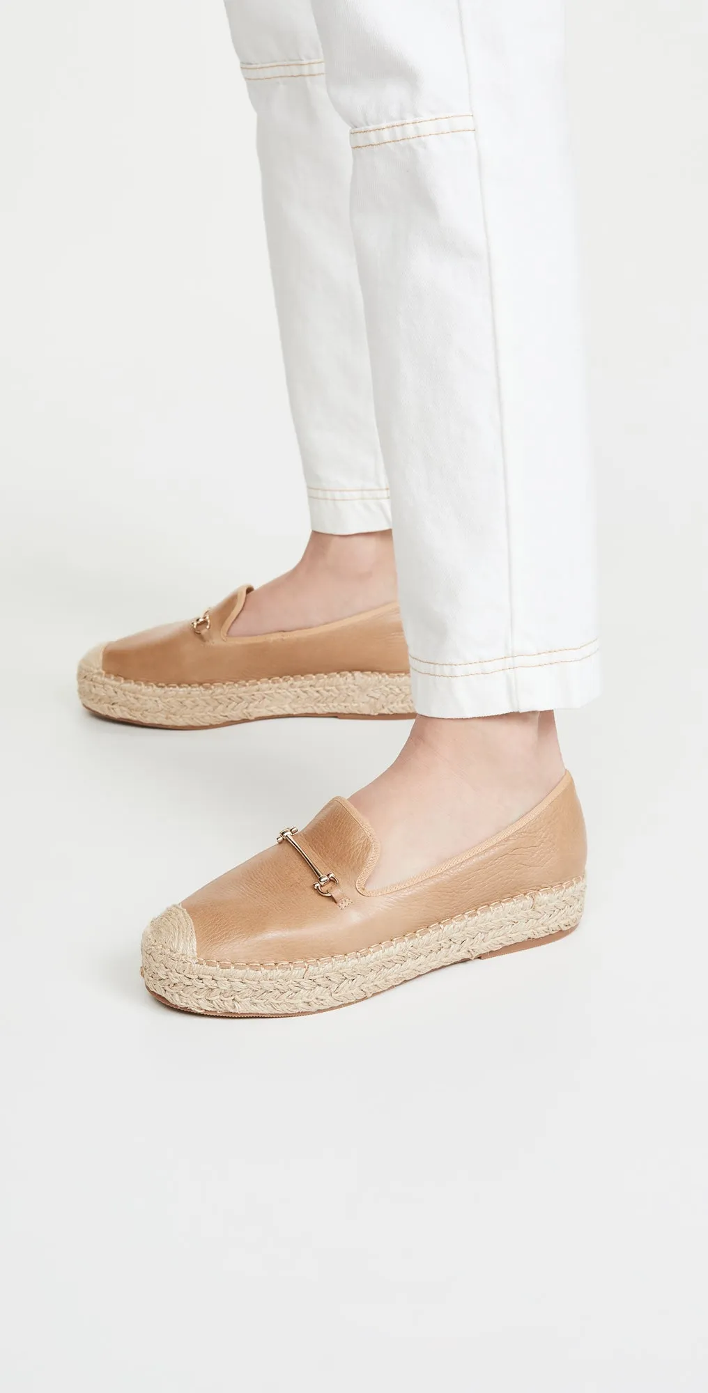 Steve Madden Women's Ellaine Leather Loafer Flatform Espadrilles NATURAL LEATHER