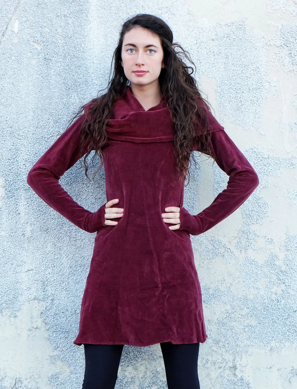 Super Cowl Simplicity Short VELOUR Dress