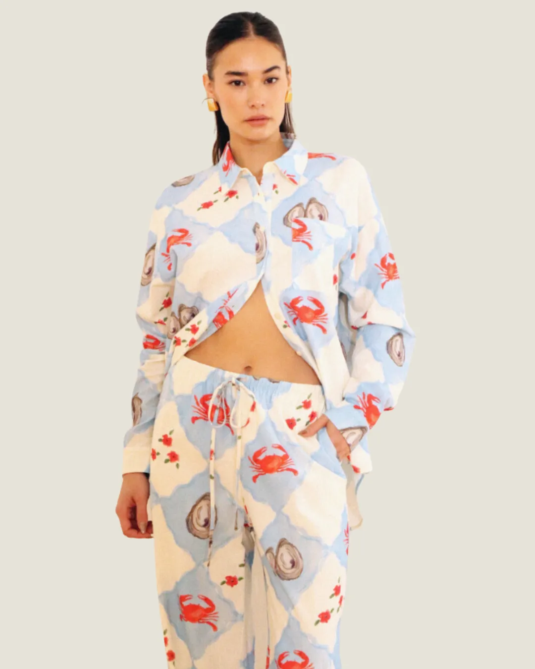 The Coastal Charm: Patterned Button-Up Top