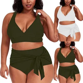 THE SULTRY LACE-UP: PLUS SIZE HIGH WASIT BIKINI WITH TANK STYLE TOP