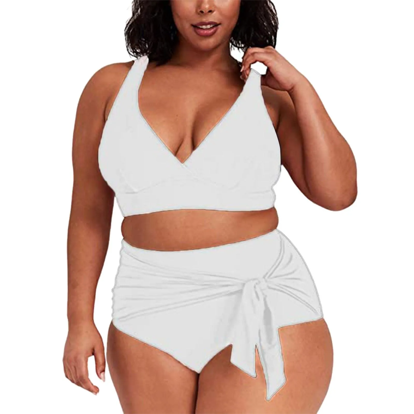 THE SULTRY LACE-UP: PLUS SIZE HIGH WASIT BIKINI WITH TANK STYLE TOP