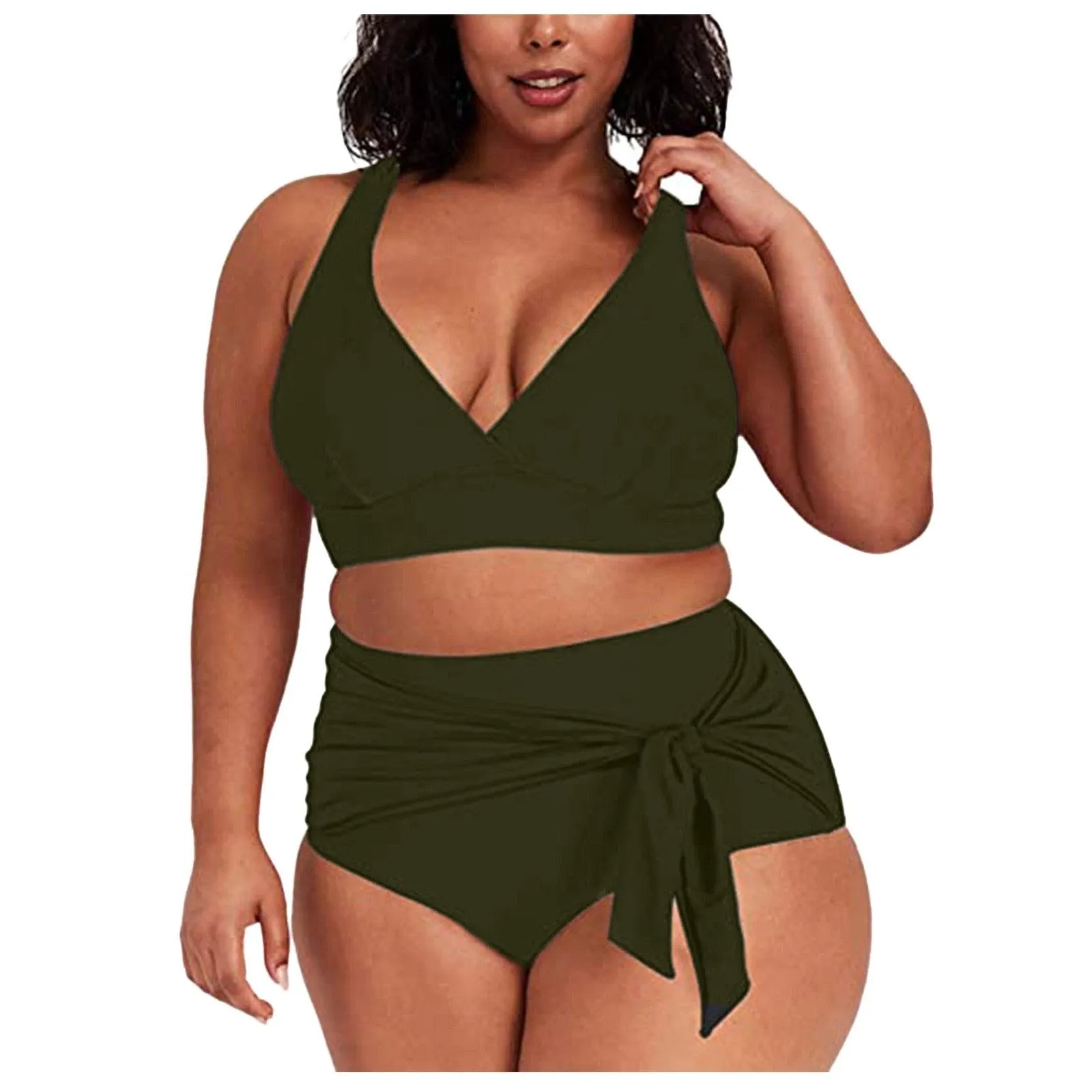 THE SULTRY LACE-UP: PLUS SIZE HIGH WASIT BIKINI WITH TANK STYLE TOP