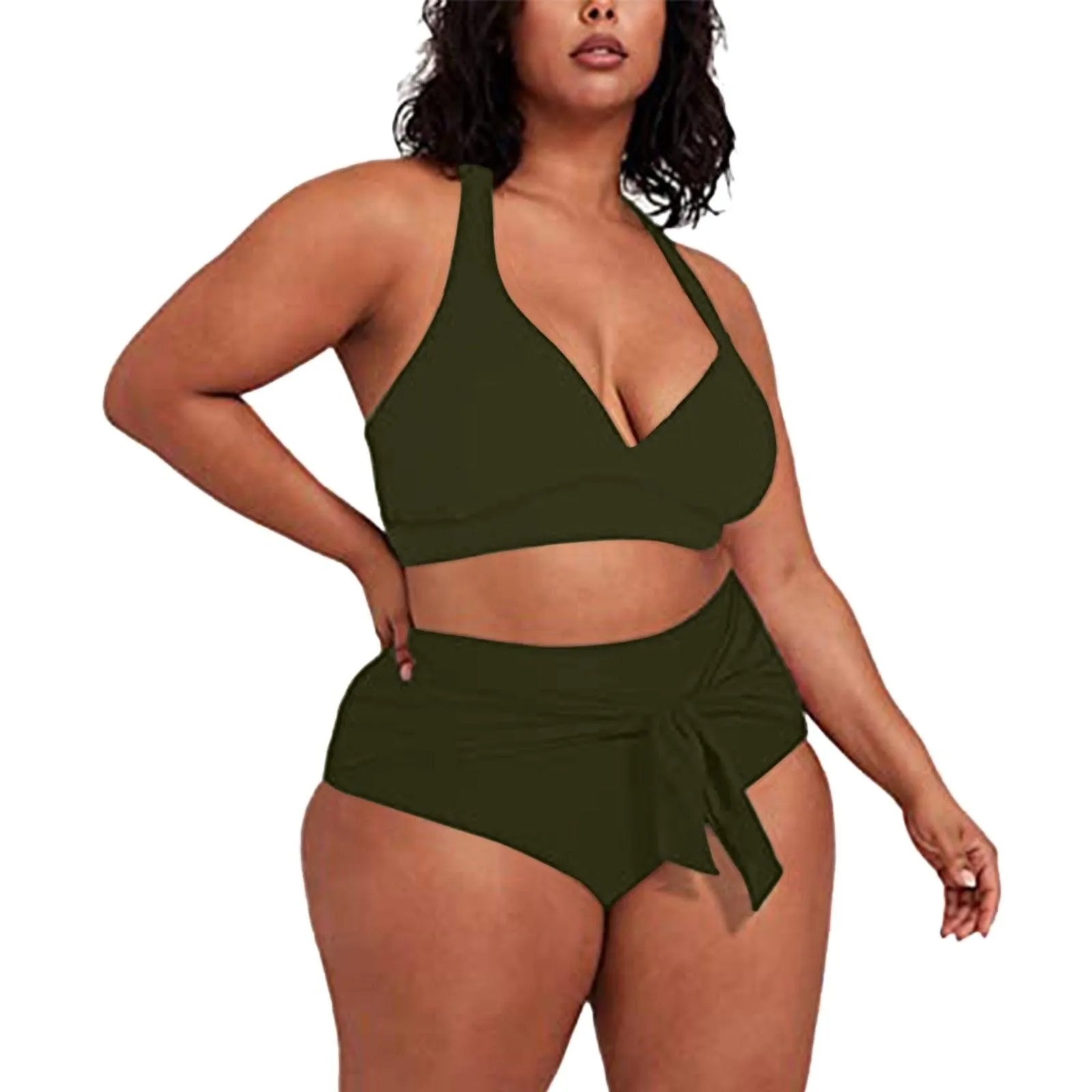 THE SULTRY LACE-UP: PLUS SIZE HIGH WASIT BIKINI WITH TANK STYLE TOP