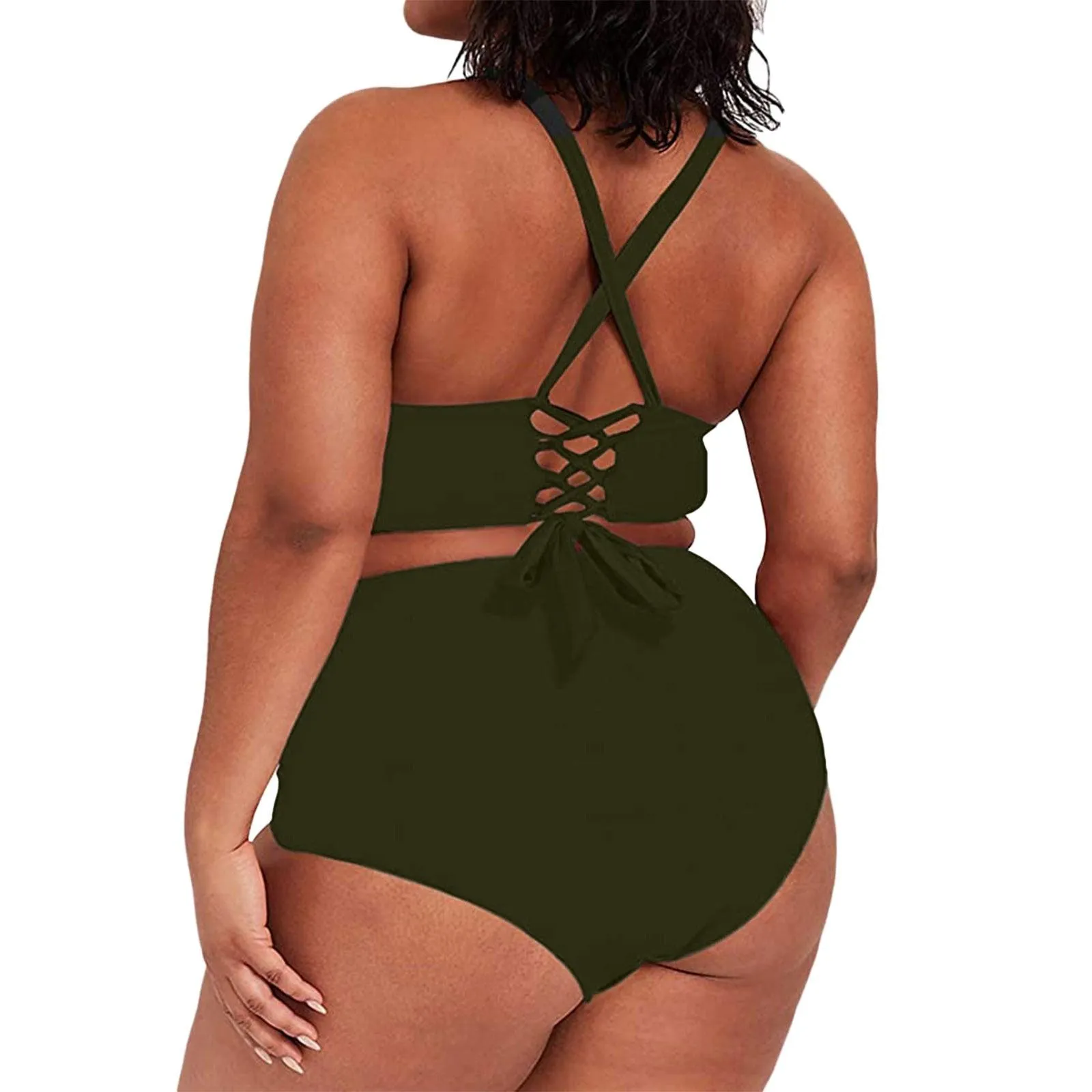 THE SULTRY LACE-UP: PLUS SIZE HIGH WASIT BIKINI WITH TANK STYLE TOP