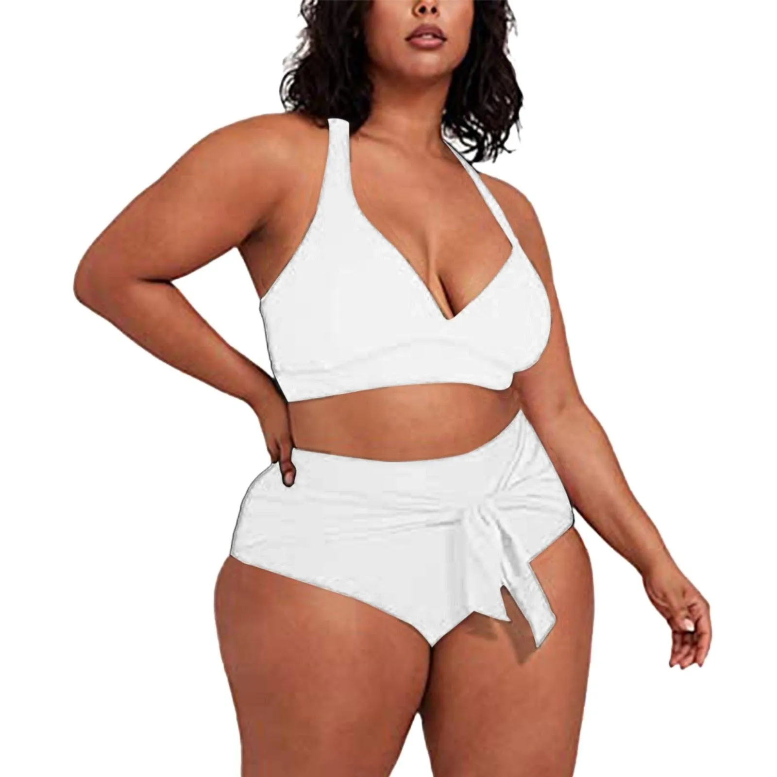 THE SULTRY LACE-UP: PLUS SIZE HIGH WASIT BIKINI WITH TANK STYLE TOP