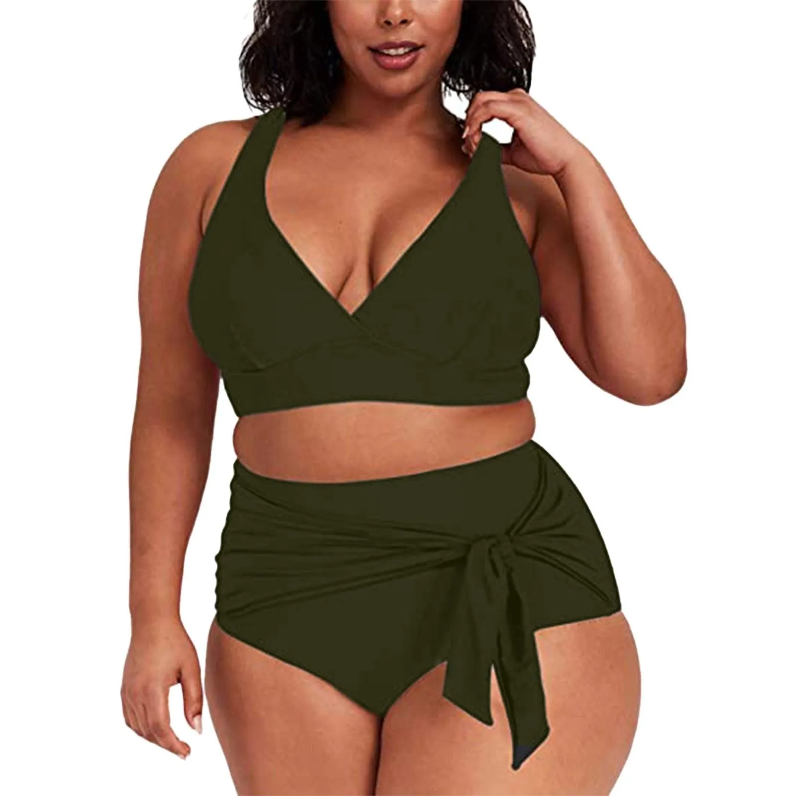 THE SULTRY LACE-UP: PLUS SIZE HIGH WASIT BIKINI WITH TANK STYLE TOP