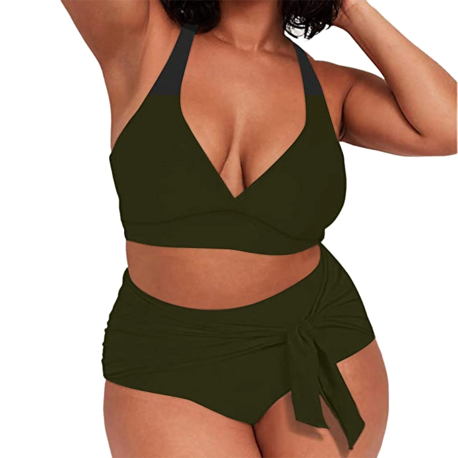 THE SULTRY LACE-UP: PLUS SIZE HIGH WASIT BIKINI WITH TANK STYLE TOP