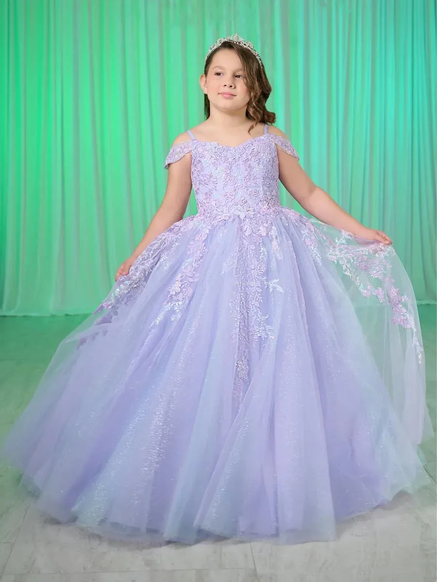 Tiffany Princess 13760 Size 4, 12 Royal Purple Shimmer Girls Lace Pageant Dress Corset off the Shoulder Gown Tulle