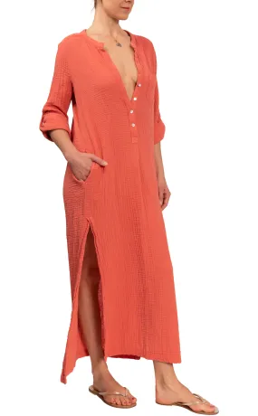 Tracey Caftan - Papaya Cotton Bubble Gauze