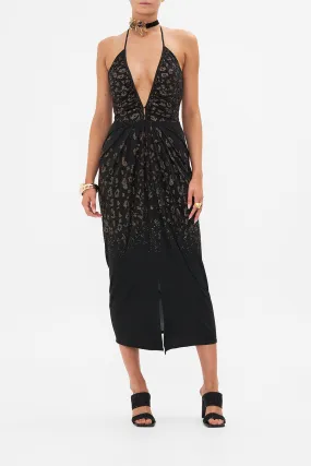 V NECK GATHERED JERSEY DRESS MOSAIC MUSE