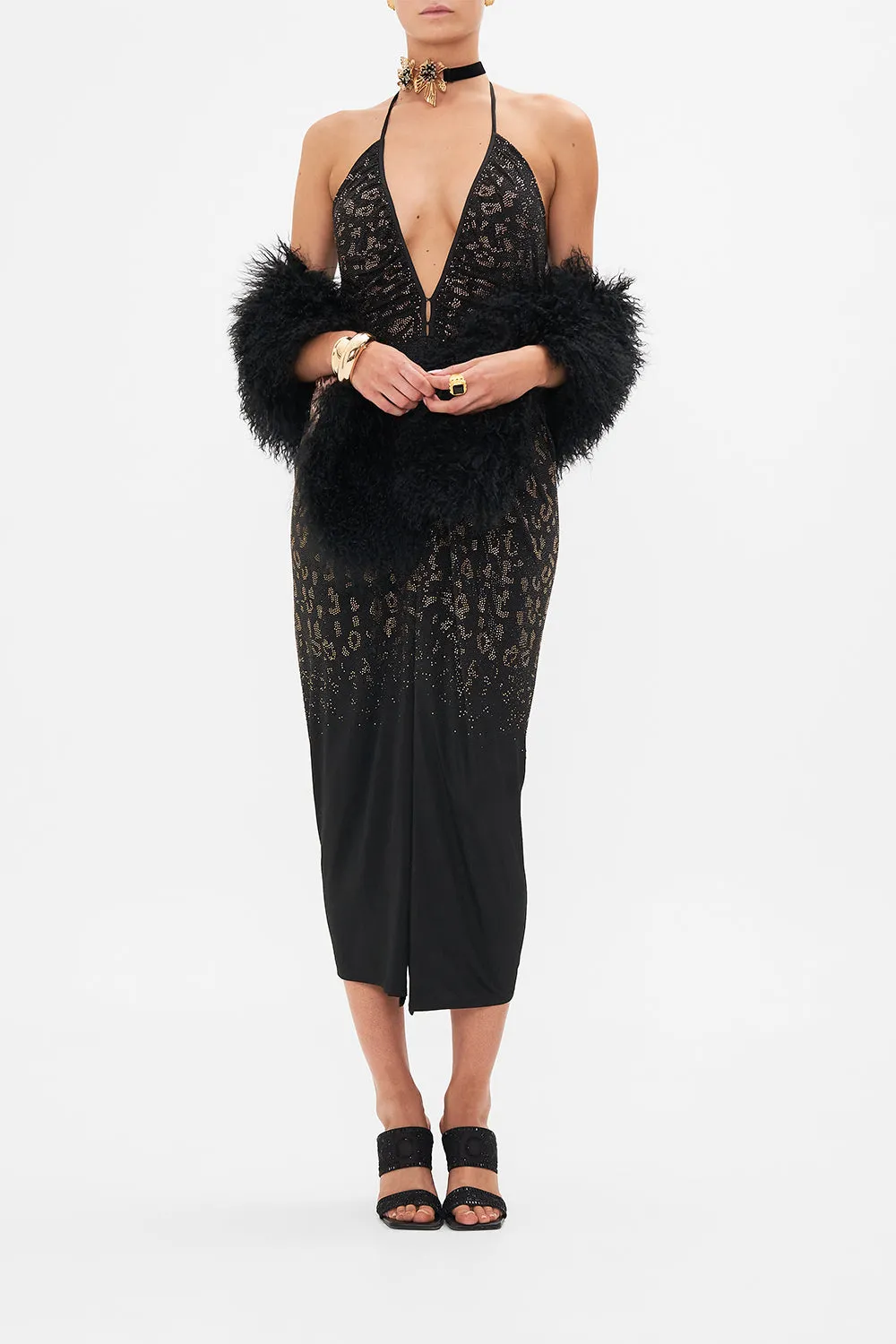 V NECK GATHERED JERSEY DRESS MOSAIC MUSE