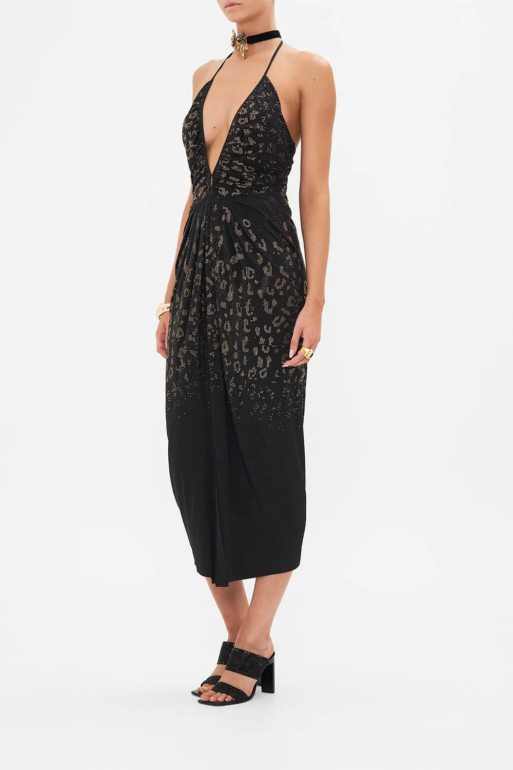 V NECK GATHERED JERSEY DRESS MOSAIC MUSE