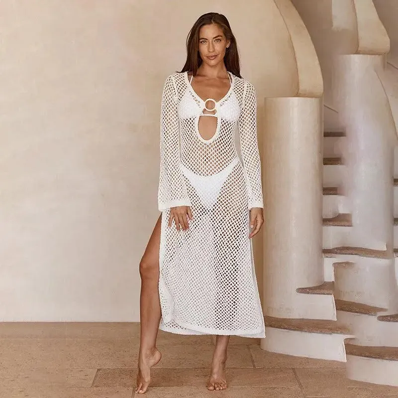 White Crochet Cut-Out Beach Cover Up