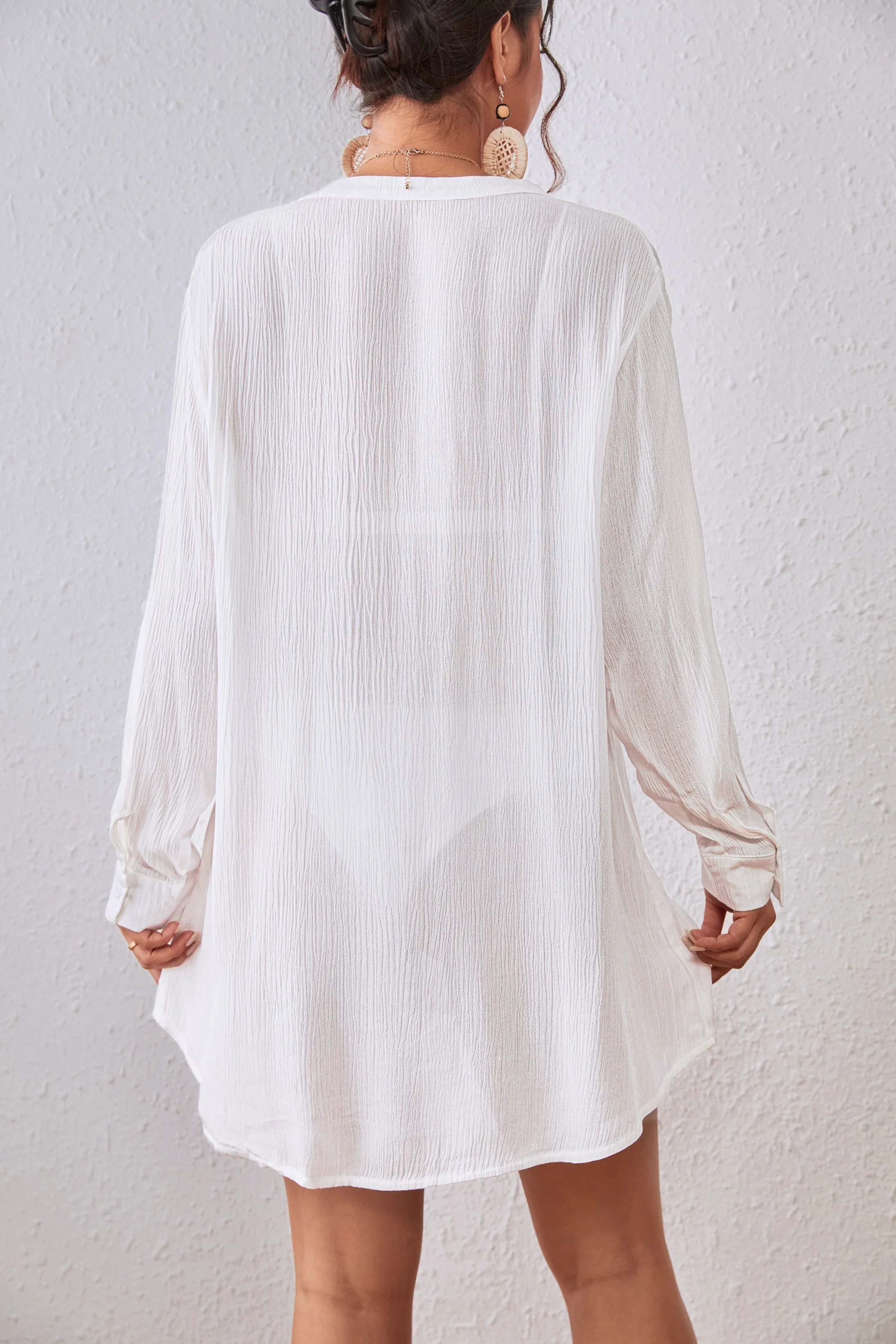 White V-Neck Beach Cover-Up for Women Summer Swimwear