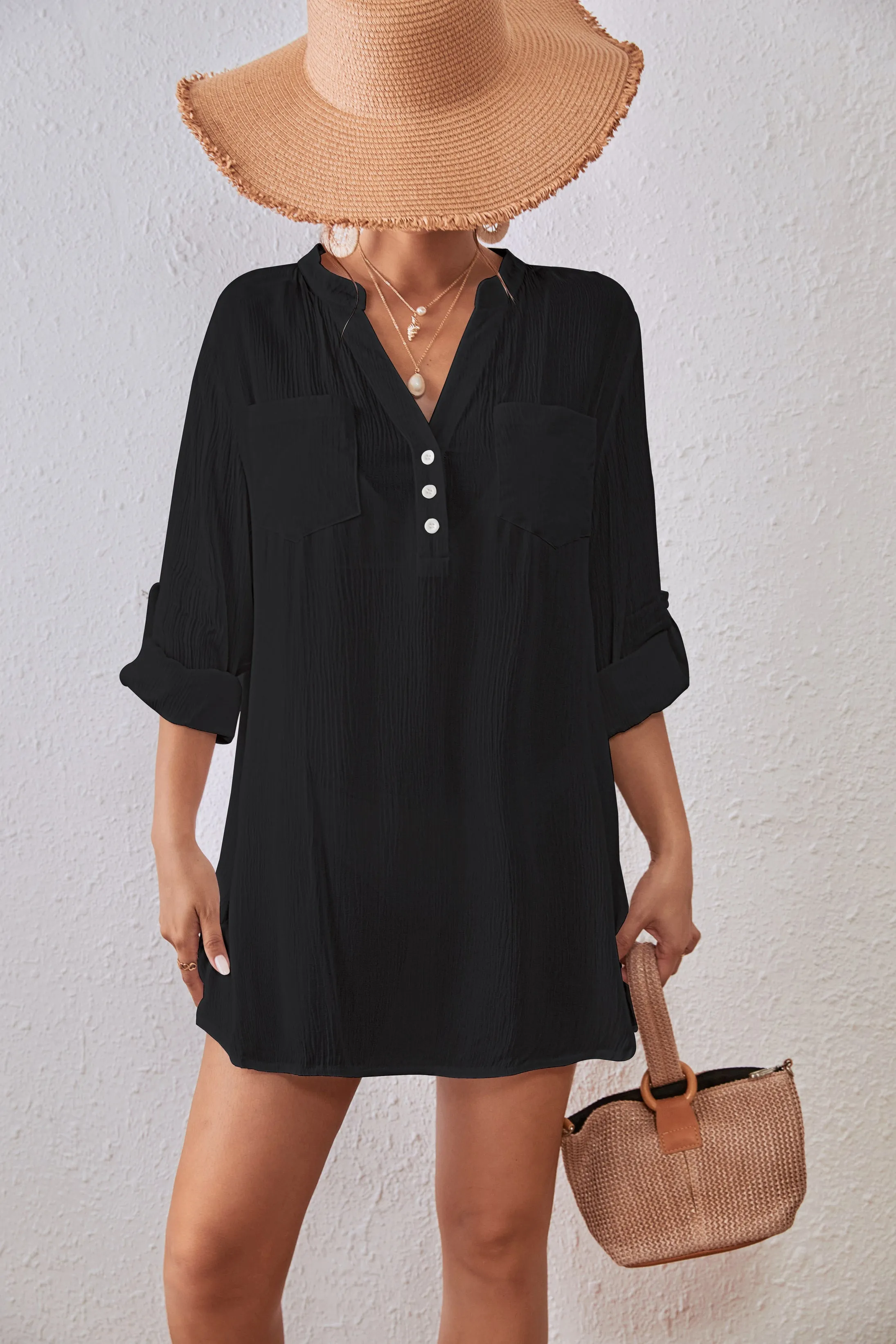 White V-Neck Beach Cover-Up for Women Summer Swimwear