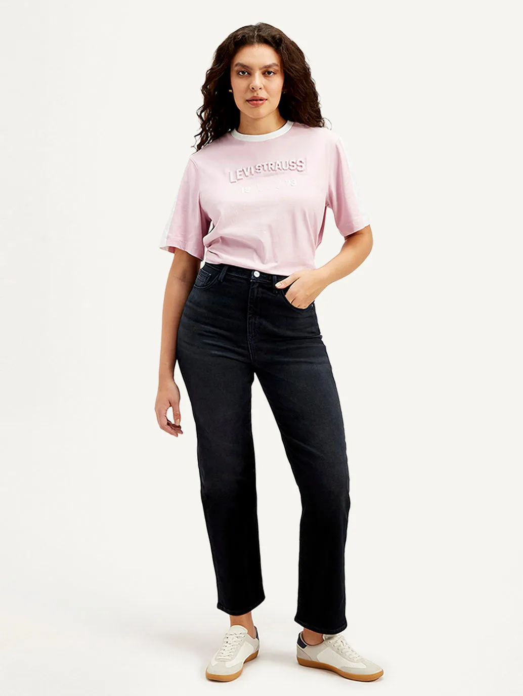Women's High Rise Straight Fit Black Jeans