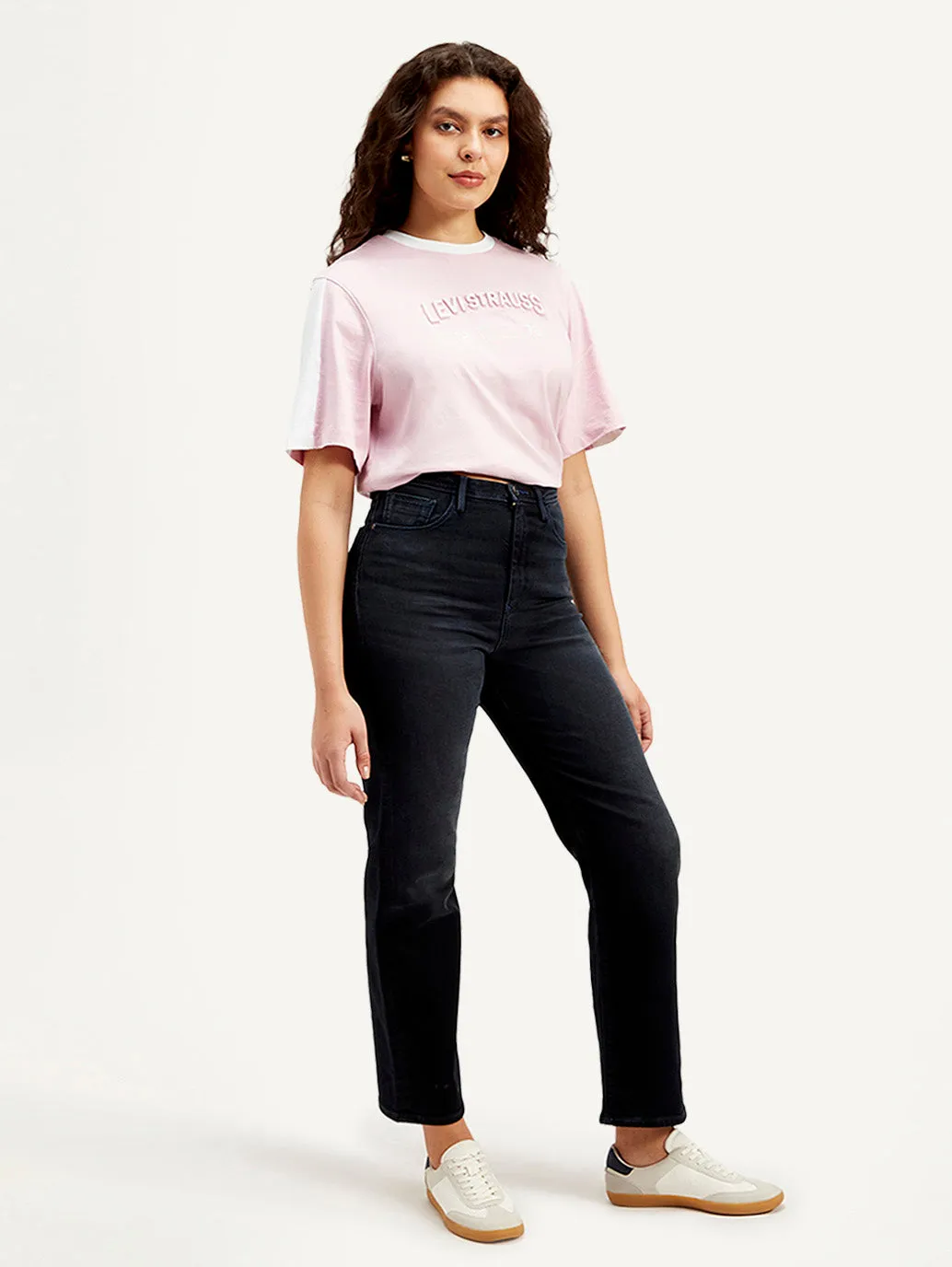 Women's High Rise Straight Fit Black Jeans