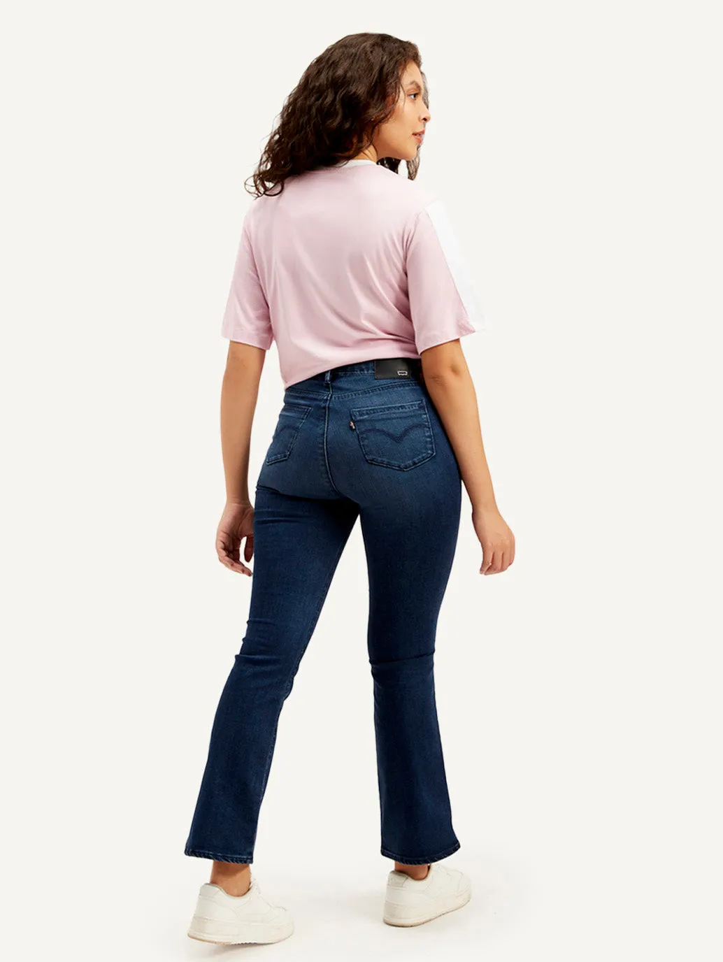 Women's Mid Rise Flared Dark Blue Jeans