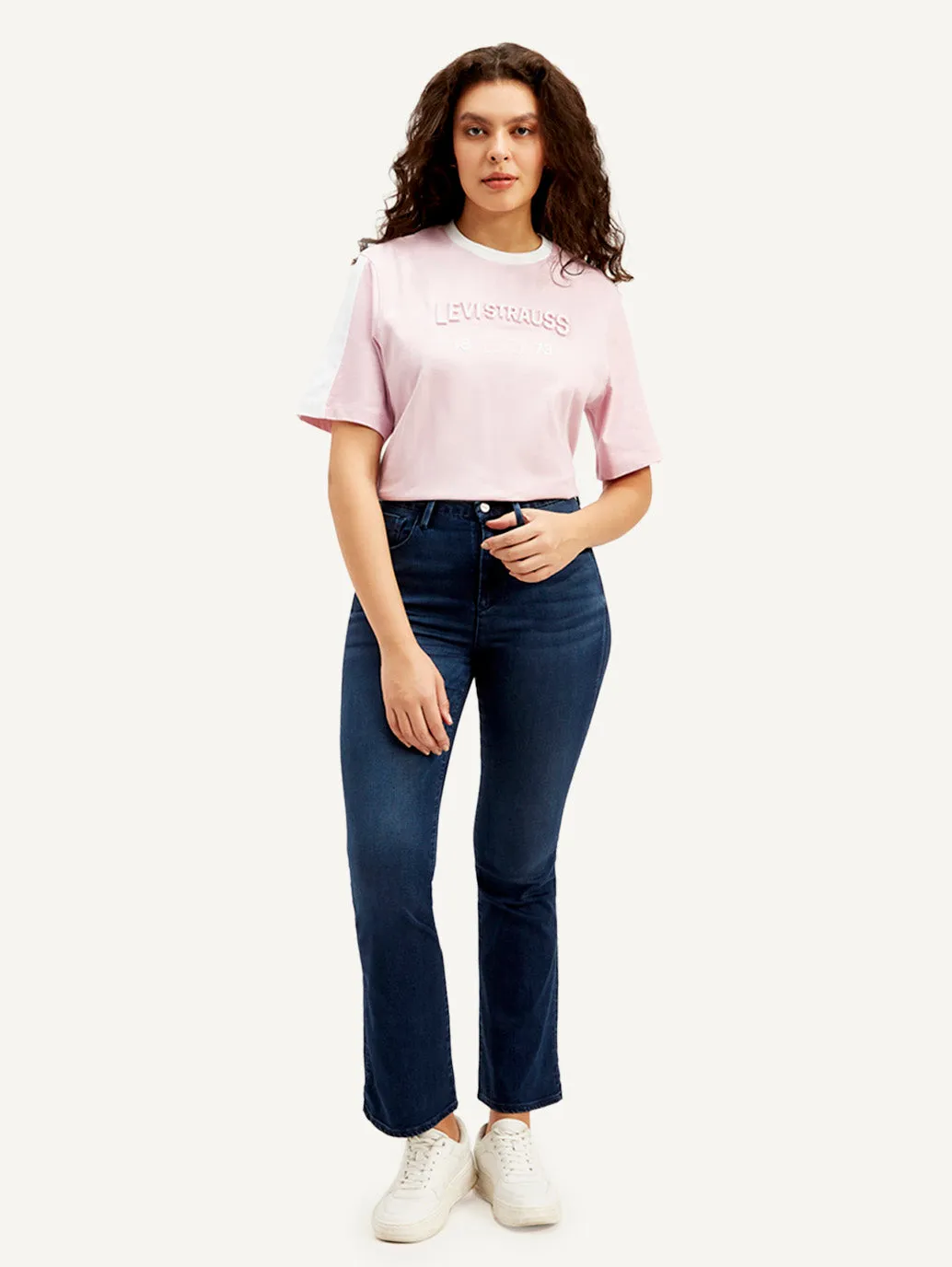 Women's Mid Rise Flared Dark Blue Jeans