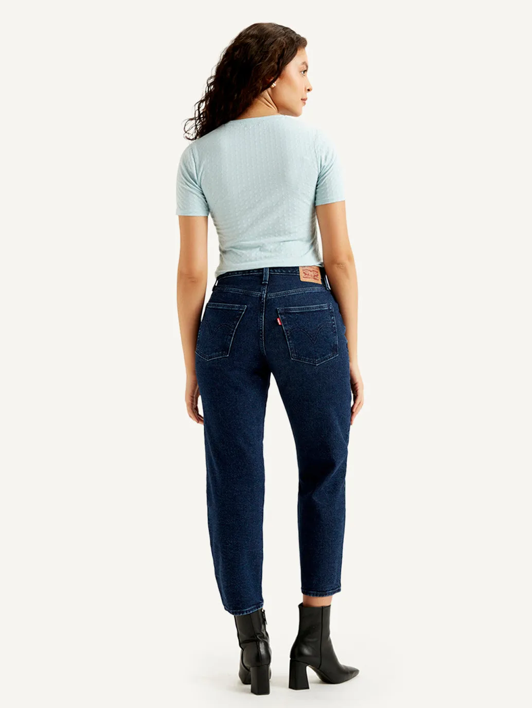 Women's Mid Rise Loose Fit Dark Blue Jeans