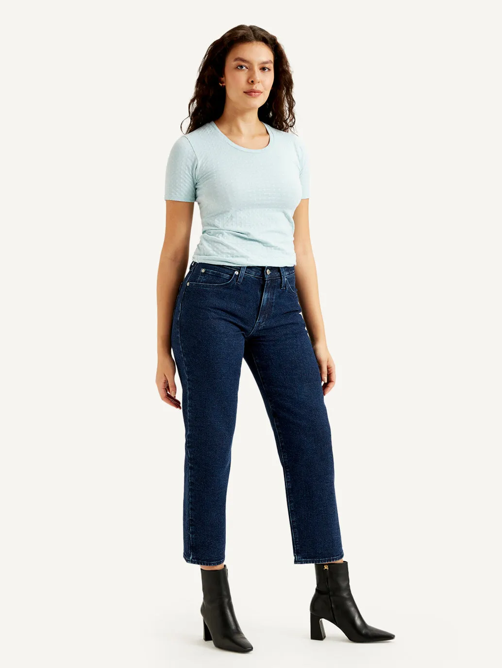 Women's Mid Rise Loose Fit Dark Blue Jeans
