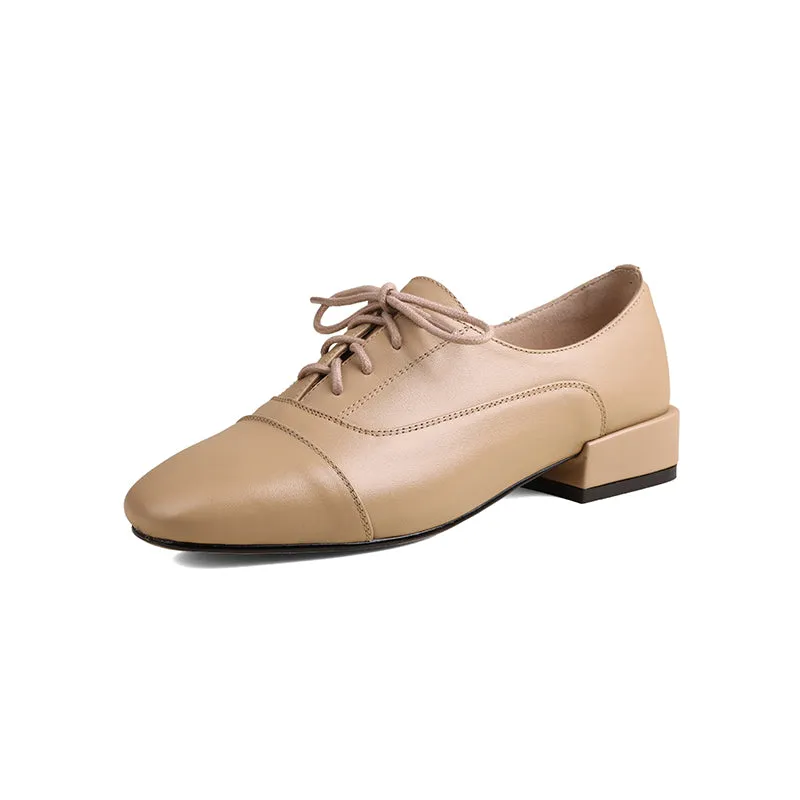 Women's Oxford Shoes Low Heel Lace-Up Leather Shoes
