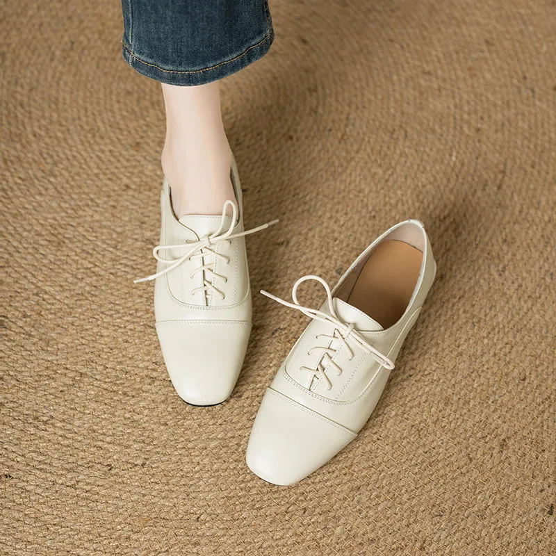 Women's Oxford Shoes Low Heel Lace-Up Leather Shoes