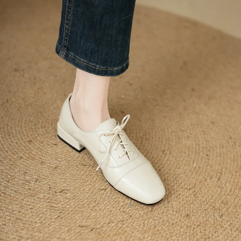 Women's Oxford Shoes Low Heel Lace-Up Leather Shoes