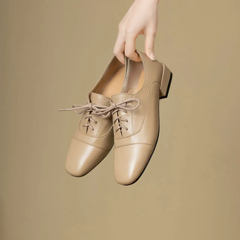 Women's Oxford Shoes Low Heel Lace-Up Leather Shoes