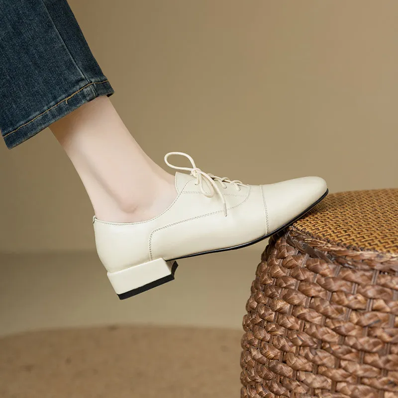 Women's Oxford Shoes Low Heel Lace-Up Leather Shoes