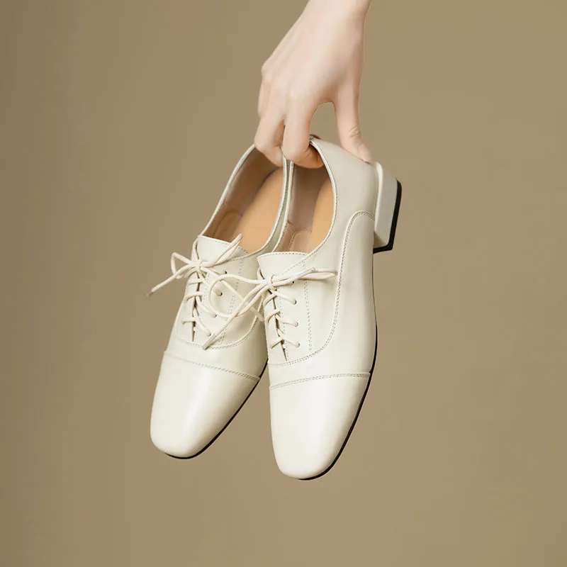 Women's Oxford Shoes Low Heel Lace-Up Leather Shoes