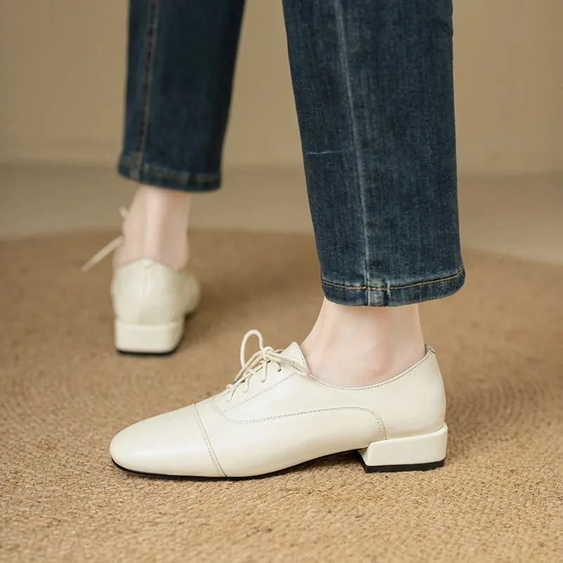 Women's Oxford Shoes Low Heel Lace-Up Leather Shoes