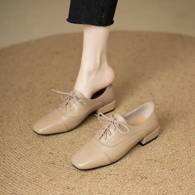 Women's Oxford Shoes Low Heel Lace-Up Leather Shoes