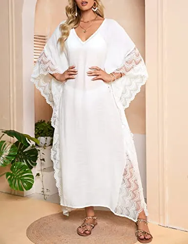 Women's V-Neck Batwing Sleeve Kaftan Beach Cover Up