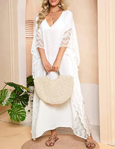 Women's V-Neck Batwing Sleeve Kaftan Beach Cover Up