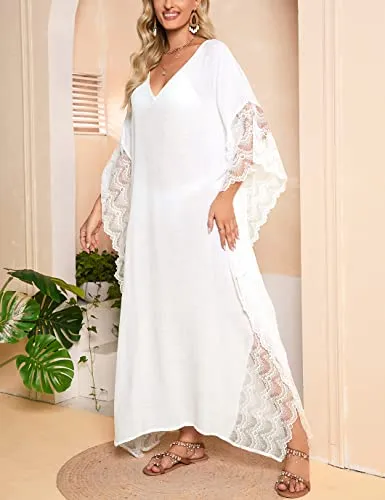 Women's V-Neck Batwing Sleeve Kaftan Beach Cover Up